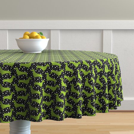 Round Tablecloth Dachshund Dog Doxie Puppy Hound Polka Dot Cotton Sateen