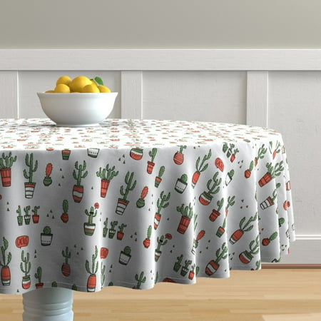 Round Tablecloth Cactus Plant Garden Mexico Cacti Cotton Sateen