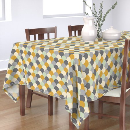 Tablecloth Scandinavian Skandi Scallops Mustard Ecru Style Cotton Sateen