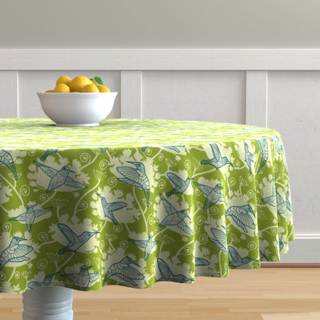 Round Tablecloth Nature Hummingbird Bird Garden Flower Green Cotton Sateen