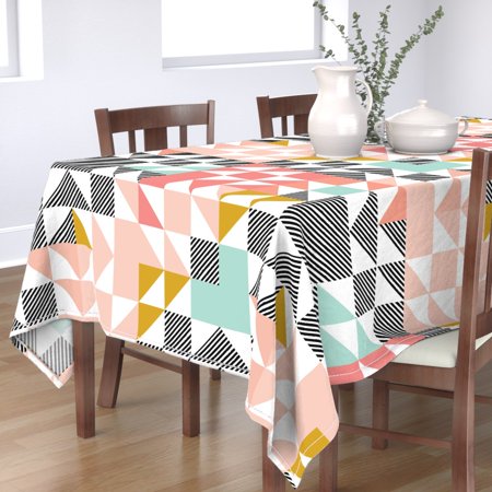 Tablecloth Wholecloth Geometric Cheater Baby Blush Black Stripes Cotton Sateen