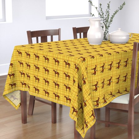 Tablecloth Yellow Red Equestrian Horse Plaid Hound Dressage Pony Cotton Sateen