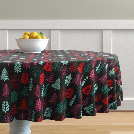 Round Tablecloth Christmas Christmas Tree Christmas Trees Red And Cotton Sateen