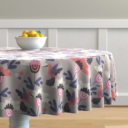 Round Tablecloth Hummingbird Floral Flower Nursery Decor Bird Cotton Sateen