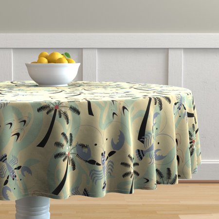 Round Tablecloth Lobster Tropical Beach Retro Lobsters Seashore Cotton Sateen