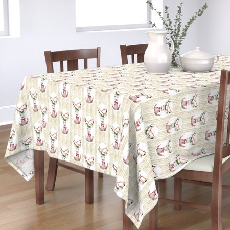 Tablecloth Deer Holidays Christmas Winter Red Green Woodland Cotton Sateen