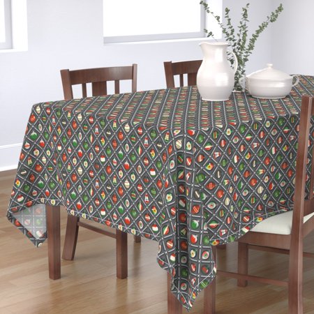 Tablecloth Holiday Christmas Vintage Ornaments Stars Geometric Cotton Sateen