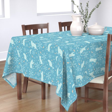 Tablecloth Cat Cats Snowflakes Snow Winter Christmas Kittens Cotton Sateen