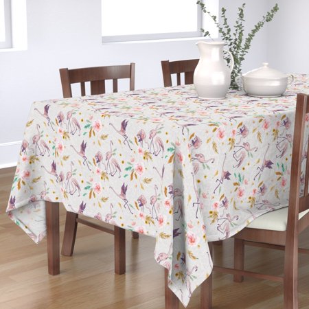 Tablecloth Flamingo Tropical Pink Bird Rose Floral Island Palm Cotton Sateen