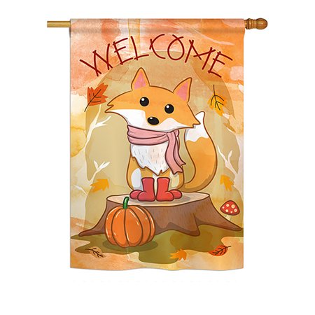 Ornament Collection - Welcome Fall Foxy Fall - Seasonal Harvest & Autumn Impressions Decorative Vertical House Flag 28" x 40" Printed In USA