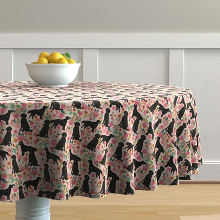 Round Tablecloth Dog Dogs Retriever Dog Breed Dog Pet Florals Cotton Sateen