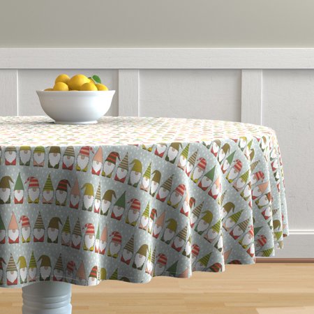 Round Tablecloth Christmas Gnomes Holiday Gnomes Stripes Hats Cotton Sateen