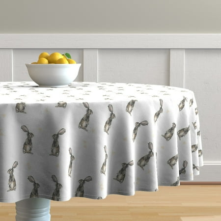 Round Tablecloth Rabbit Triangles Peach Brown Nursery Bunny Easter Cotton Sateen