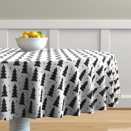 Round Tablecloth Triangles Forest Woodland Winter Christmas Tree Cotton Sateen