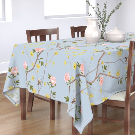 Tablecloth Chinoiserie Bird Florals Blue Asian French Birds Cotton Sateen