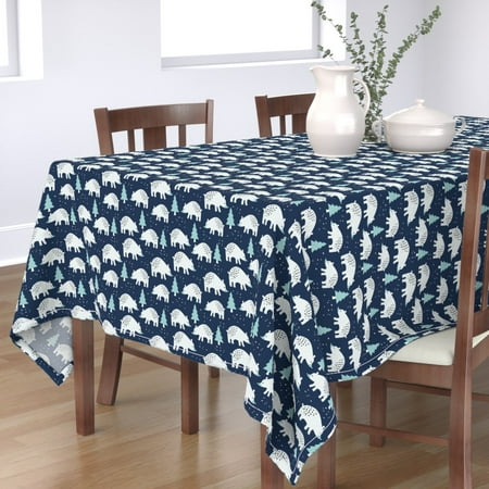 Tablecloth Bear Woodland Trees Blue Polar Forest Winter Animals Cotton Sateen