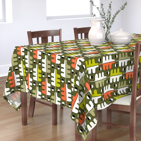 Tablecloth Leaves Autumn Fall Leaf Mod Graphic Midcentury Cotton Sateen