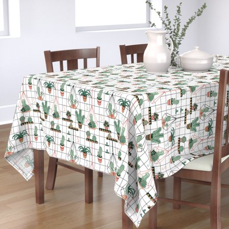 Tablecloth Succulents House Plant Botanical Green Coral Cactus Cotton Sateen