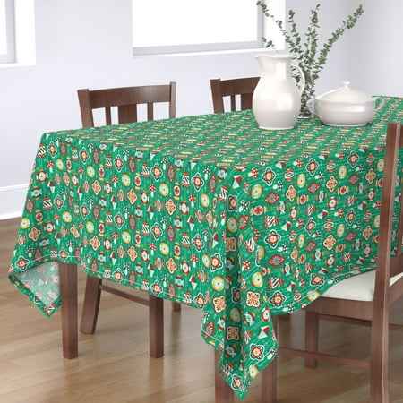 Tablecloth Vintage Christmas Ornaments Retro Holiday Star Cotton Sateen