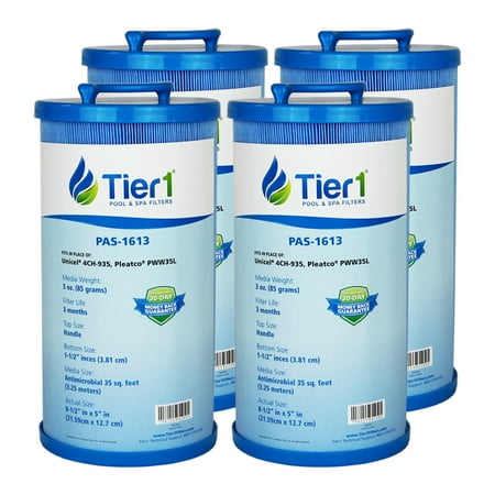 Tier1 Waterway 817-4035, Teleweir 35 SF, Pleatco PWW35L, Unicel 4CH-935 Comparable Antimicrobial Replacement Spa Filter Cartridge (4-Pack)