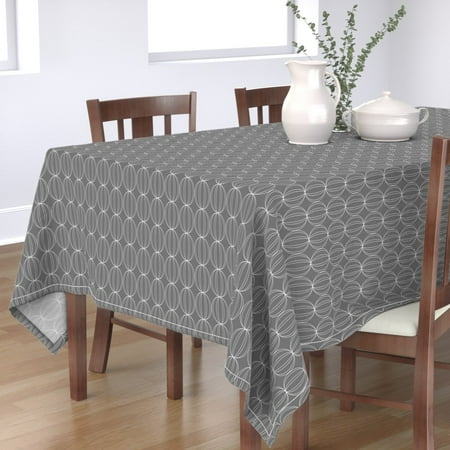 Tablecloth Geometric Mid-Century Grey White Circles Homedecor Cotton Sateen