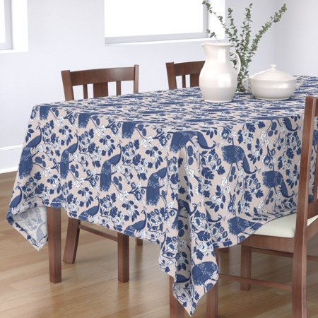 Tablecloth Peacock Floral Chinoiserie Decor Rococo Ornamental Cotton Sateen