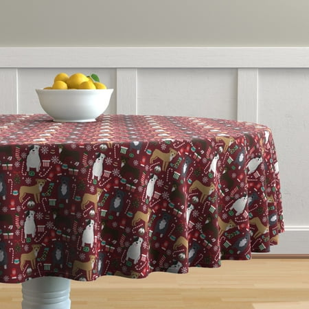 Round Tablecloth Pitbull Pitty Pitbull Dog Dogs Christmas Xmas Cotton Sateen