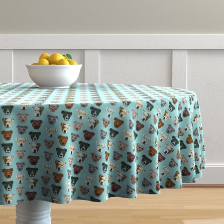 Round Tablecloth Pitbull Pitbulls Dog Dogs Glasses Cute Pitty Pet Cotton Sateen