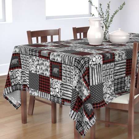 Tablecloth Rustic Cheater Baby Forest Bear Firewood Cabin Nursery Cotton Sateen