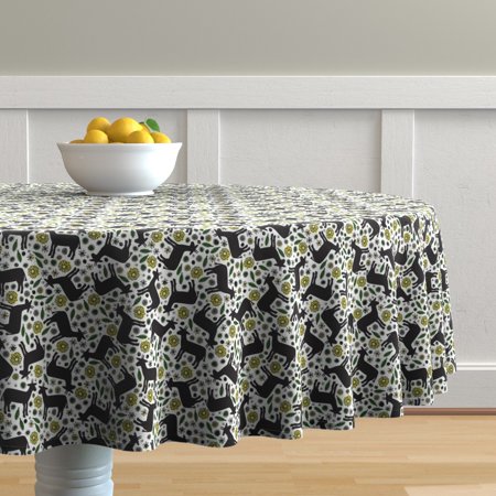 Round Tablecloth Goat Flower Floral Nature Animal Plant Leaves Cotton Sateen