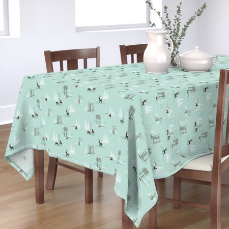 Tablecloth Deer Winter Fox Tree Pine Tree Christmas Mid Century Cotton Sateen