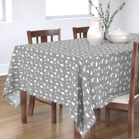 Tablecloth Forest Creatures Grey Decor Deer Buck Woodland Animals Cotton Sateen