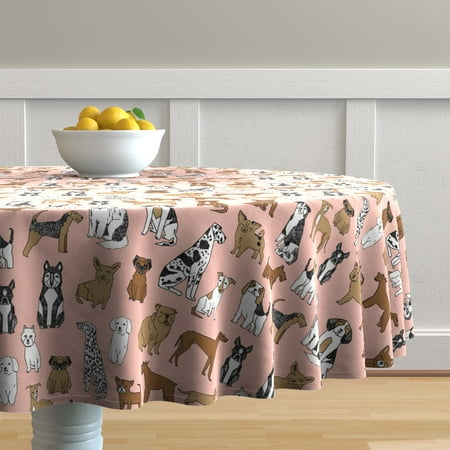 Round Tablecloth Dog Puppy Weiner Dog Pug Sheepdog Airedale Cotton Sateen