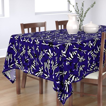 Tablecloth Mexican Otomi Striped Animals Black And White Navy Blue Cotton Sateen