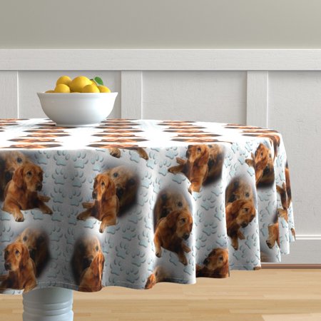 Round Tablecloth Golden Retriever Dog Pet Decor Pawprints Pets Cotton Sateen