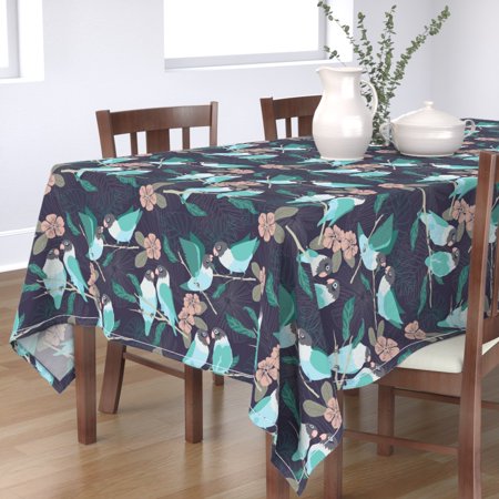 Tablecloth Aqua Parrots Blue Turquoise Birds Parakeets Lovebirds Cotton Sateen