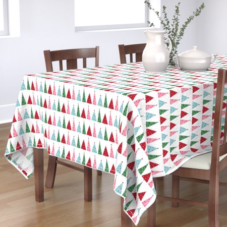 Tablecloth Christmas Winter Holiday Tree Red Pink Green Blue Cute Cotton Sateen