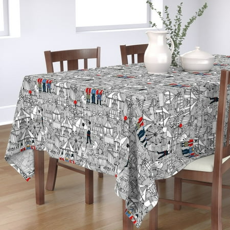 Tablecloth Monochrome Circus Fun Kids Nostalgia Tents Illustration Cotton Sateen