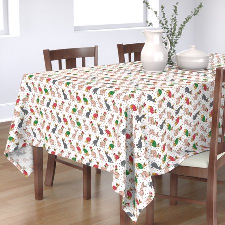 Tablecloth Holiday Christmas Christmas Lights Christmas Cat Red Cotton Sateen