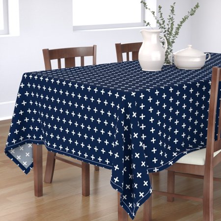 Tablecloth Nautical Geo Plus Sign Navy Sailing Cool Blue Ocean Cotton Sateen