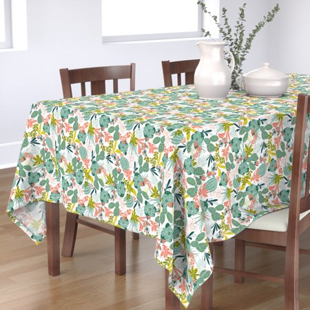 Tablecloth Succulent Succulents Plants Cactus Desert White Cotton Sateen