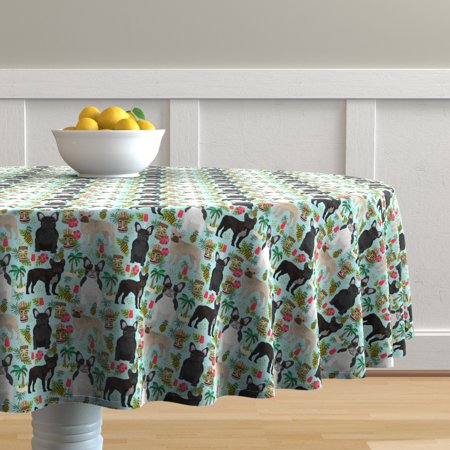 Round Tablecloth Frenchie French Bulldog Dog Tiki Polynesian Retro Cotton Sateen