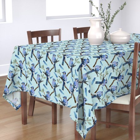 Tablecloth Blue Jay Watercolor Bird Feather Birds Spring Aqua Cotton Sateen