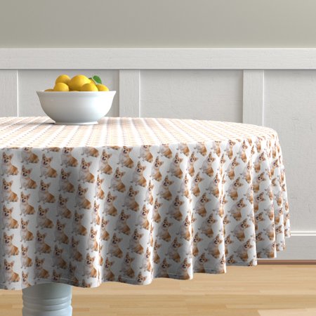 Round Tablecloth Pembroke Corgi Dog Breed Beige White Pet Animal Cotton Sateen