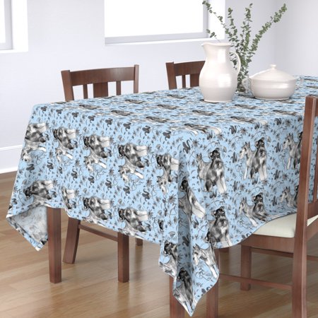 Tablecloth Schnauzer Blue Dogs Pets Flowers Garden Animals Pet Dog Cotton Sateen