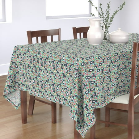 Tablecloth Pitbull Terrier Mint Rescue Dogs Flowers Florals Cotton Sateen