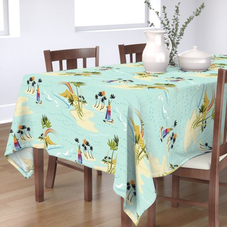 Tablecloth Hawaii Tropical Paradise Beach Blue Sand Sailing Tiki Cotton Sateen