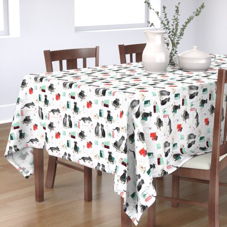 Tablecloth Holiday Cats Christmas Presents Black Animal Cat Cotton Sateen