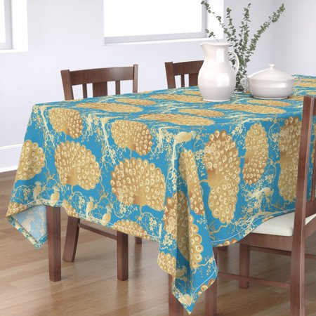 Tablecloth Peacock Cherry Blossom Chinoiserie Chinese Oriental Cotton Sateen