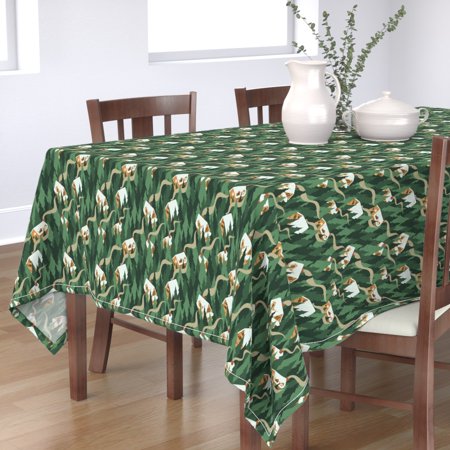 Tablecloth Cabin Snowy Winter Holiday Forest Trees Cotton Sateen